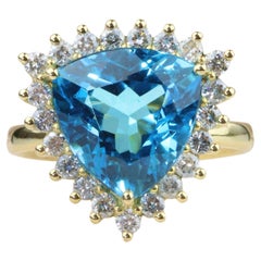 18K Yellow Gold Cocktail Ring – Swiss Topaz & Diamond - Substantial Gold Content