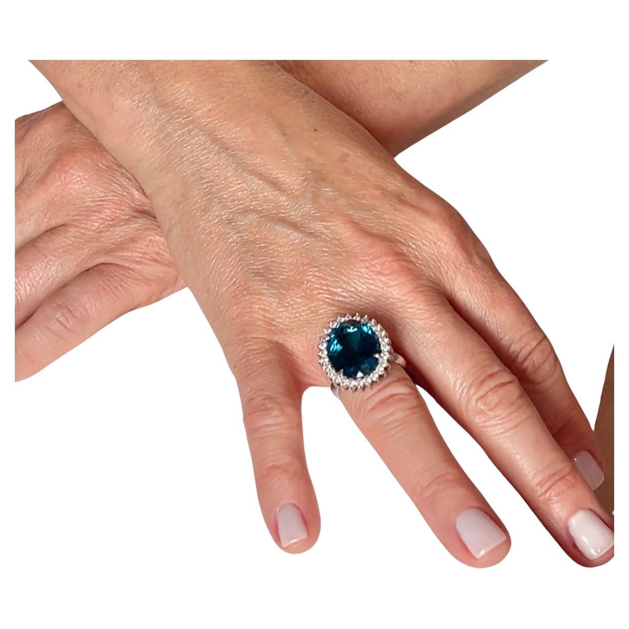 Anello Lady D. A. di Londra  - Oro massiccio 18 carati, diamante e topazio blu di Londra