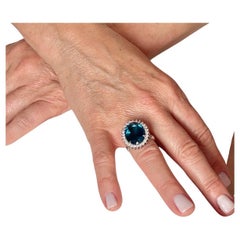 Anello Lady D. A. di Londra  - Oro massiccio 18 carati, diamante e topazio blu di Londra