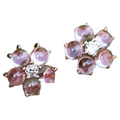 Plum Blossom Sakura Flower Pink Sapphire Diamond Stud Earrings 18k Rose Gold