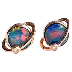 Pendientes de oro rosa de 18 quilates con doblete de ópalo australiano y diamantes, diseño Luna de Tierra