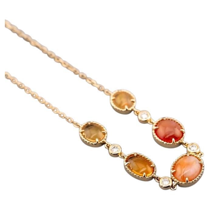 Bellissimo bracciale messicano con diamanti e opale di fuoco in oro giallo 18K in vendita