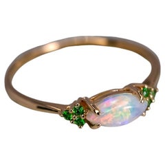 Minimalist Marquise Australian Solid Opal Tsavorite Ring 18K Yellow Gold Minimalist Marquise Australian Solid Opal Tsavorite Ring 18K Yellow Gold