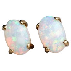 Pendientes de Ópalo Macizo Australiano Ovalado Oro Amarillo 14K