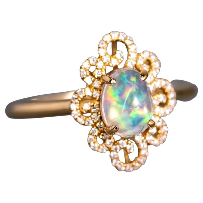 Beauty of Swirls - Bague de fiançailles diamant opale de feu or jaune 18K