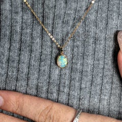Oval Shaped Australian Solid Opal Necklace 14k Yellow Gold