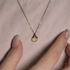 Simple Oval Shaped Australian Solid Opal Pendant Necklace 14k Yellow Gold