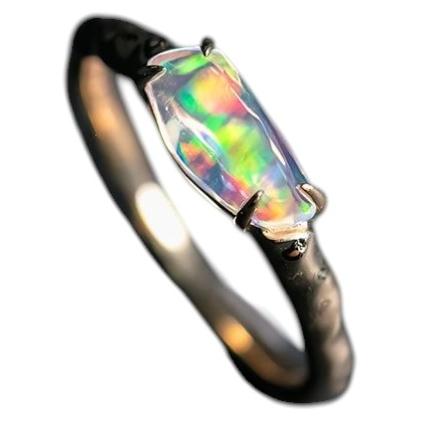 Minimalist Mexican Fire Opal Engagement Ring 14K Yellow Gold For Sale