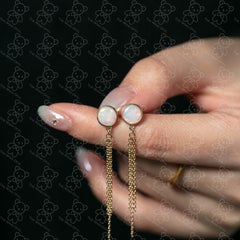 Elegant Australian Solid Opal Drop Earrings in 14K Yellow Gold