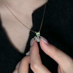 Cat Solid Opal Moonstone & Diamond Necklace 14k Yellow Gold