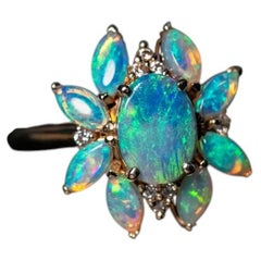 Unique Design Black Opal & Crystal Opal Diamond Engagement Ring 14K Yellow Gold