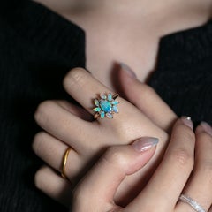 Unique Design Black Opal & Crystal Opal Diamond Engagement Ring 14K Yellow Gold