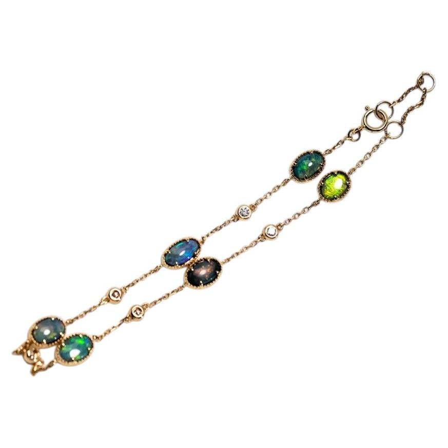 Australian Black Opal Diamond Bracelet in 18K Yellow Gold