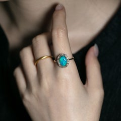 Baguette Halo Diamond Black Opal Engagement Ring 14K Yellow Gold