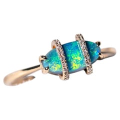 Bague de fiançailles en or jaune 14 carats, avec opale noire « Ocean Blue » et diamants