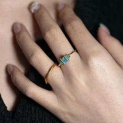 Bague de fiançailles en or jaune 14 carats, avec opale noire « Ocean Blue » et diamants