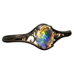 Bague de fiançailles en opale noire australienne « Bright Rainbow », en or jaune 14 carats