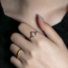 Minimalist Australian Black Opal Engagement Ring 14K Yellow Gold