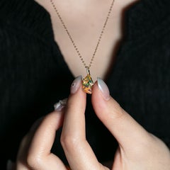 Superbe collier pendentif en or jaune 14K avec opale de feu mexicaine et diamants
