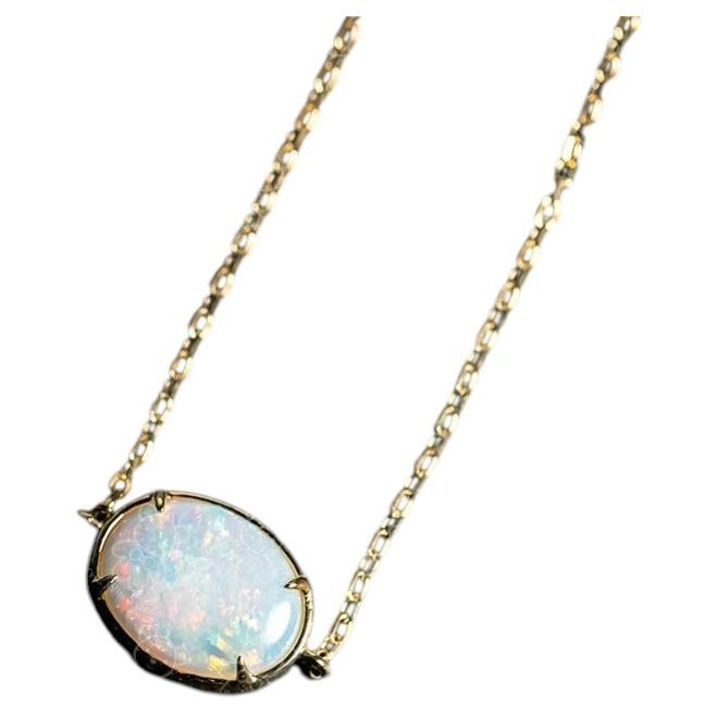 Minimalist Oval Australian Solid Opal Bracelet in 14K Yellow Gold For Sale