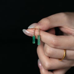 Beautiful Colombian Raw Emerald Diamond Drop Earrings in 14K Yellow Gold