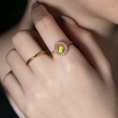 Stunning Play of Colors Halo Diamond Mexican Fire Opal Engagement Ring 14K