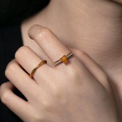 Verlobungsring mit mexikanischem Feueropal in „Sunset Orange“ und Diamanten, 14 Karat Gelbgold
