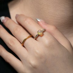 1.23 Carat Minimalist Mexican Fire Opal Diamond Engagement Ring 14K Yellow Gold