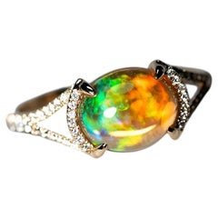 1.83ct Mexican Fire Opal Split Shank Engagement Ring with Pave Setting 14K