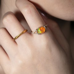 1.83ct Mexican Fire Opal Split Shank Engagement Ring with Pave Setting 14K