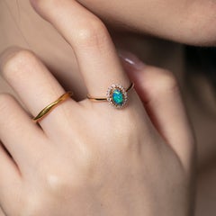 Bright Blue Engagement Ring: Australian Black Opal and Diamond in 14K