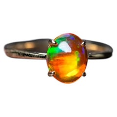 Rainbow Color Mexican Fire Opal Engagement Wedding Ring 14K Gold