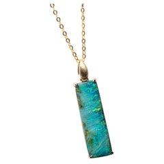 3.8ct Vivid Blue Australian Boulder Opal Pendant Necklace 14K Yellow Gold