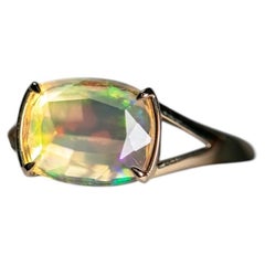 2.21ct Rainbow Faceted Mexican Fire Opal Engagement Ring 14K Yellow Gold