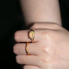 2.21ct Rainbow Faceted Mexican Fire Opal Engagement Ring 14K Yellow Gold