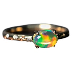 Exquisite 14K Yellow Gold Engagement Ring with Mexican Fire Opal and Diamonds