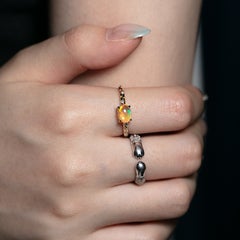 Exquisite 14K Yellow Gold Engagement Ring with Mexican Fire Opal and Diamonds