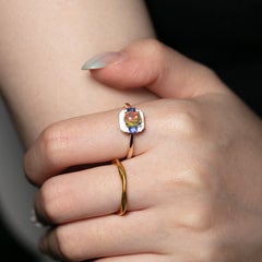 Rainbow Fire Opal Art Deco Style Blue Sapphire Engagement Ring 14K Yellow Gold