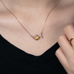 Delicate Bubble Fish Mexican Fire Opal Diamond Pendant Necklace 14K Yellow Gold