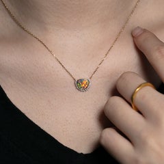 Aurora Glow Doublet Opal Diamond Pendant Necklace 14K Yellow Gold