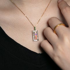 Baguette Diamond Invisible Setting Australian Black Opal & Tsavorite Necklace