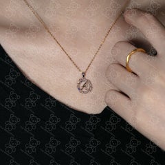 Elegant A Letter Blue Sapphire Pendant Necklace 14K Gold