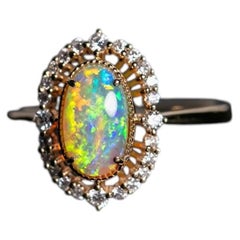 14K Gold Australian Black Opal Diamond Engagement Ring