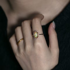 14K Gold Australian Black Opal Diamond Engagement Ring