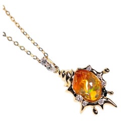 Sea Shell Inspired Mexican Fire Opal Pendant Necklace with Diamonds 18K