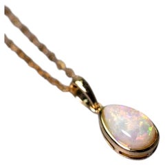 Birnenförmige australische massive Opal-Halskette 14k Gelbgold