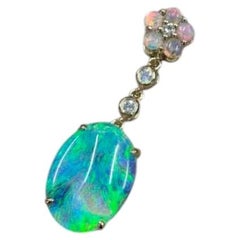 Australian Black Opal Diamond Necklace 14K Yellow Gold
