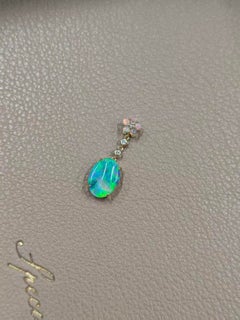 Australian Black Opal Diamond Necklace 14K Yellow Gold