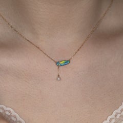 Elegant Doublet Opal & Pearl Lariat Necklace 14K Yellow Gold