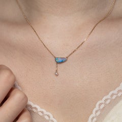 Aurora Glow Doublet Opal & Pearl Lariat Necklace 14K Yellow Gold